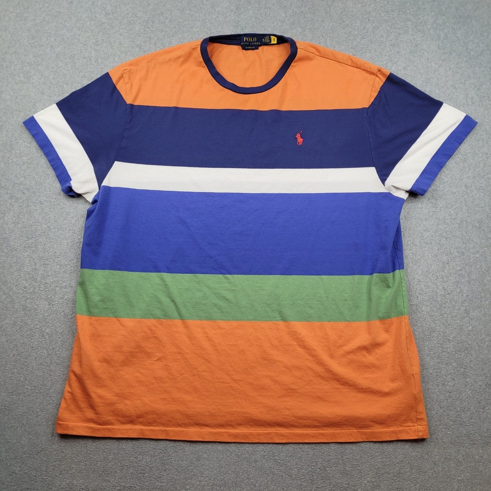 Polo Ralph Lauren T-Shirt Mens XXL Orange Striped Classic Fit Logo Cotton Tee